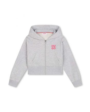 Girls Grey Logo-Print Zip-Up Hoodie
