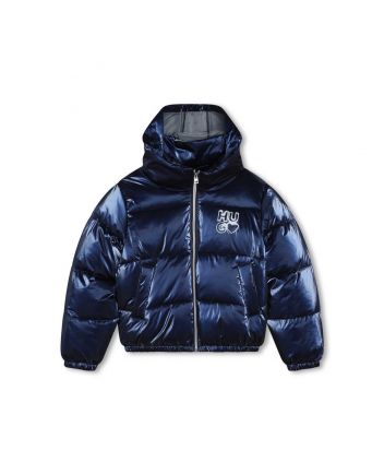 Girls Navy Blue Logo-Print Puffer Jacket