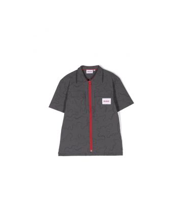 Boys Dark Grey Printed Zipped Shirt