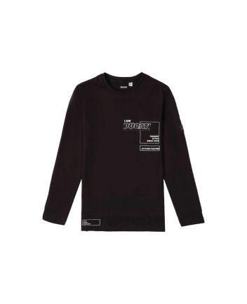 Boys Black Logo Print Full Sleeves T-Shirt
