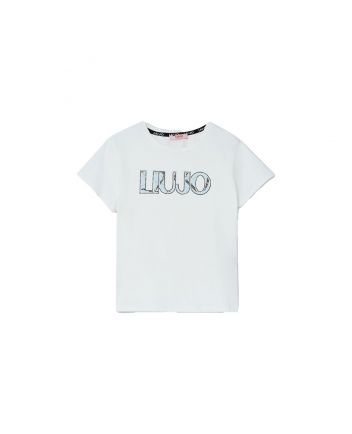 Girls White Cotton Logo T-Shirt