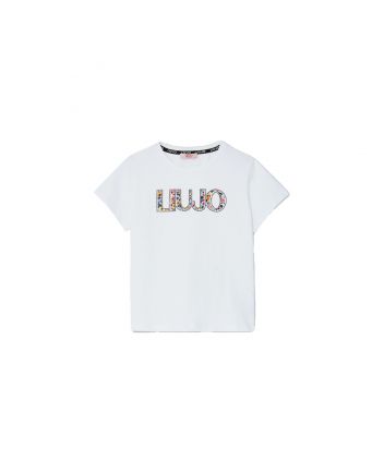 Girls White Cotton Logo T-Shirt