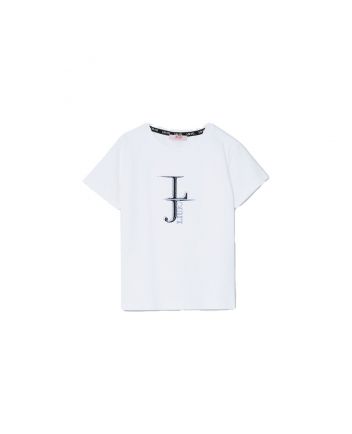 Girls White Cotton Logo T-Shirt