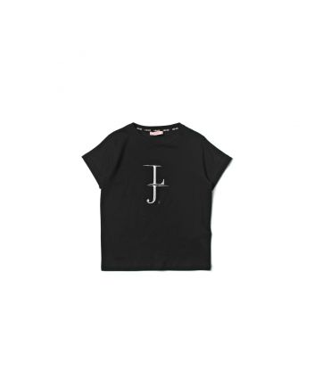 Girls Black Cotton Logo T-Shirt