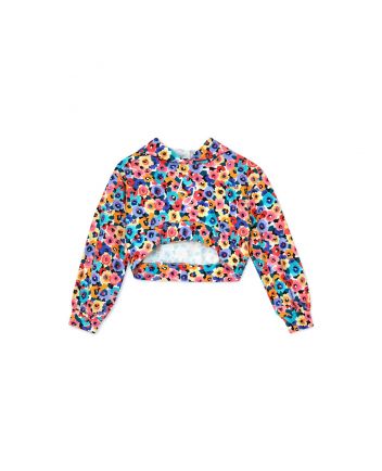 Girls Multicolor Floral Print Hooded Sweatshirt