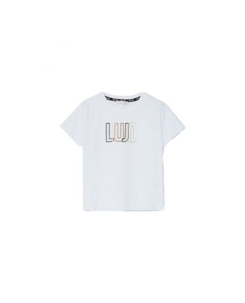 Girls White Cotton Logo T-Shirt