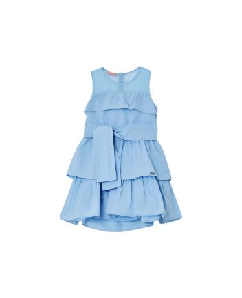 Girls Blue Ruffled Bow Dress