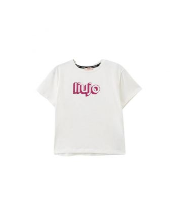 Girls White Cotton Logo T-Shirt