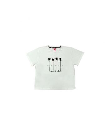 Girls White Cotton Half Sleeves T-Shirt