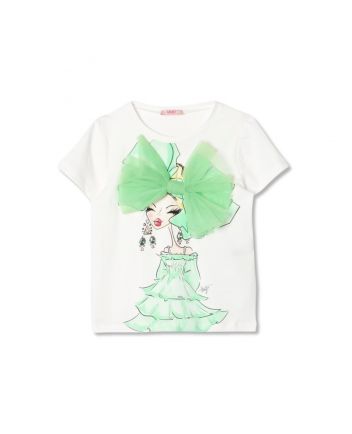 Girls White Bow-Patch Printed T-Shirt