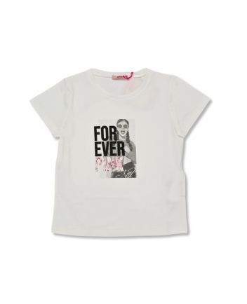 Girls White Printed T-Shirt With Rhinestones