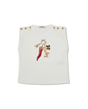 Girls White Sleeveless T-Shirt With Rhinestones