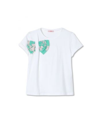 Girls White Bow-Patch Cotton T-Shirt