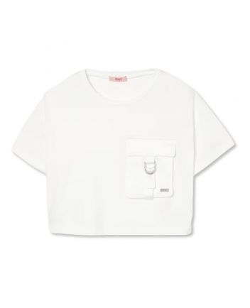 Girls White Cropped Pocket T-Shirt