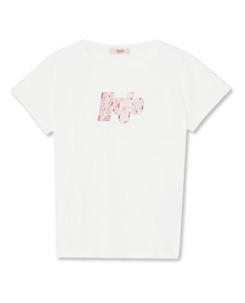 Girls White Rhinestones-Logo T-Shirt