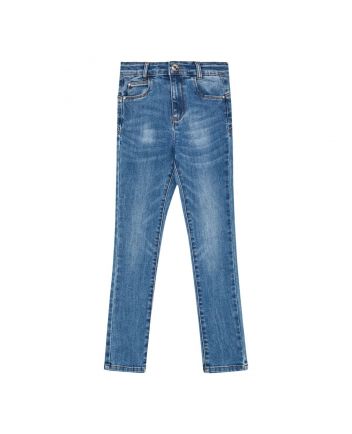 Girls Denim Blue High-Waisted Skinny Jeans