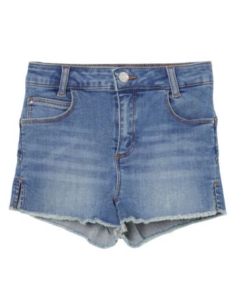 Girls Denim Blue Raw Hem Shorts