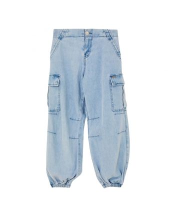 Girls Denim Light Blue Cargo-Pockets Jeans