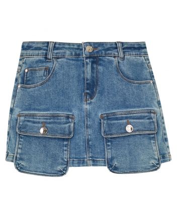 Girls Denim Blue Cargo Pockets Skirt