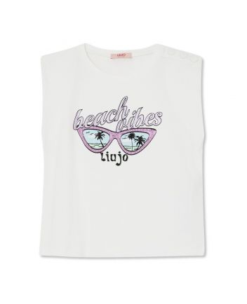 Girls White Shoulder Button T-Shirt
