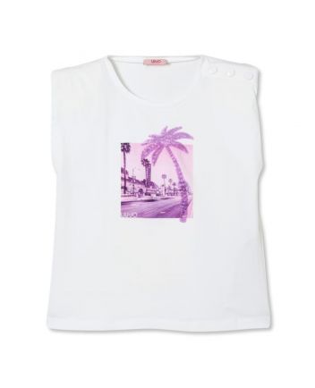 Girls White Shoulder Button T-Shirt