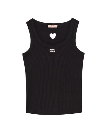 Girls Black Rib-Knit Cotton Top