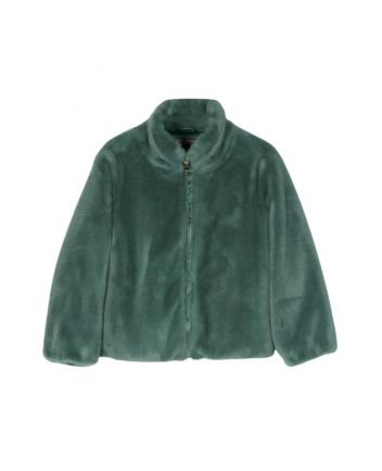 Girls Green Zip-Up Faux-Fur Jacket