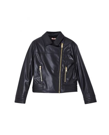 Girls Black Coated Fabric Jacket