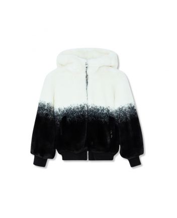 Girls White & Black Faux Fur Hood Jacket