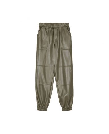 Girls Olive Green Faux Leather Trousers
