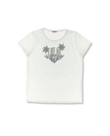 Girls White Rhinestones-Liu Jo Logo T-Shirt