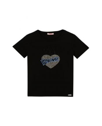 Girls Black Rhinestones-Heart Cotton T-Shirt