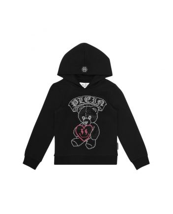 Girls Black Rhinestoned-Teddy Hoodie