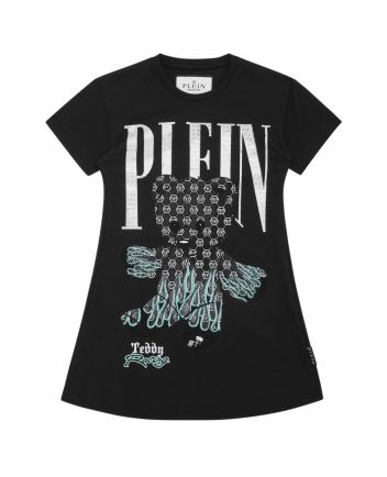 Girls Black Teddy-Logo Jersey T-Shirt Dress