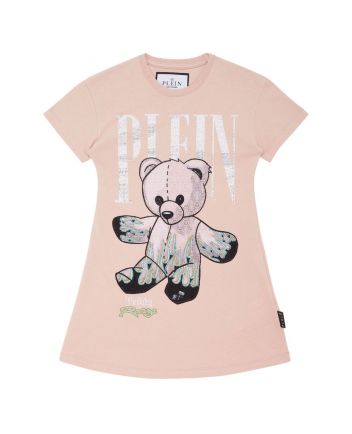 Girls Pink Teddy-Logo Jersey T-Shirt Dress