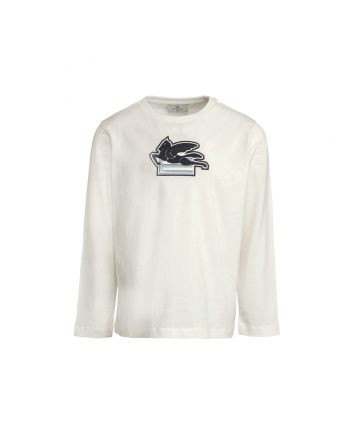 Boys White Logo-Patch Full Sleeves T-Shirt