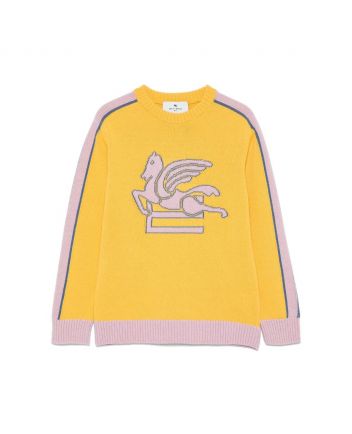 Girls Yellow & Pink Pegaso-Intarsia Sweater