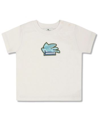 Baby Unisex White Pegaso-Embroidered T-Shirt