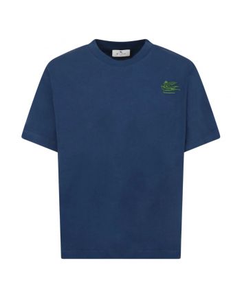 Boys Navy Blue Logo-Embroidered T-Shirt
