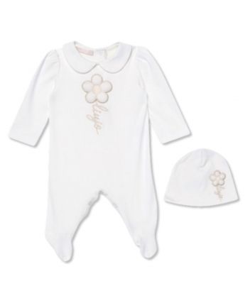 Baby Girls White Embroidered-Logo Romper Set