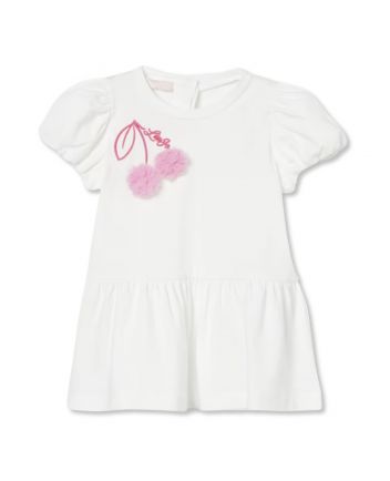 Baby Girls White Embroidered-Logo Dress