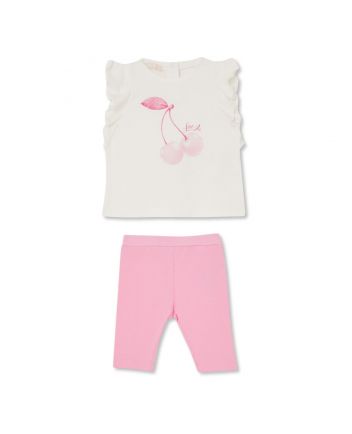 Baby Girls White & Pink Graphic-Print Legging Set