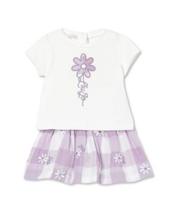 Baby Girls White & Purple Skirt Set
