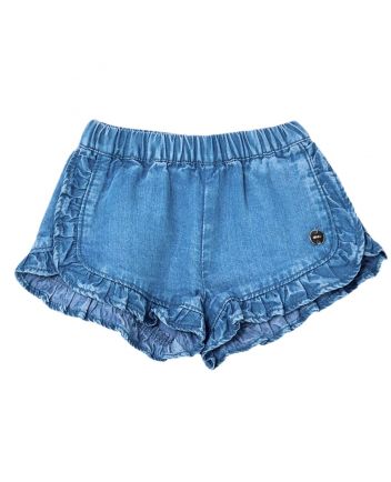 Baby Girls Blue Ruffled Hem Chambray Shorts