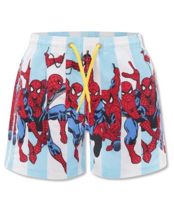 Boys Blue Spriderman-Print Swim Shorts