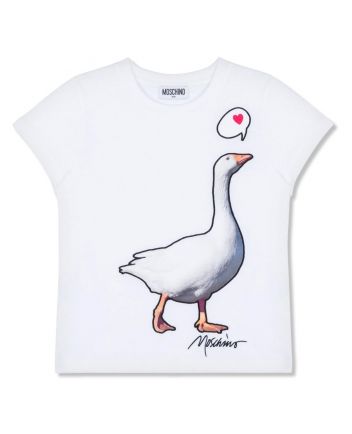 Girls White Goose-Embroidered T-shirt