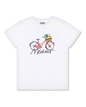 Girls White Bike Cycle-Print T-shirt