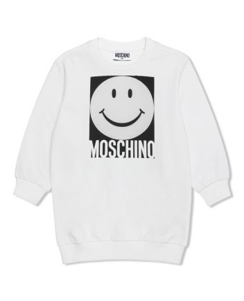 Girls White Smiley-Print Dress