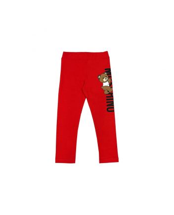 Girls Red Cotton Teddy Bear Leggings