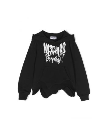 Girls Black Asymmetric Logo-Print Hoodie